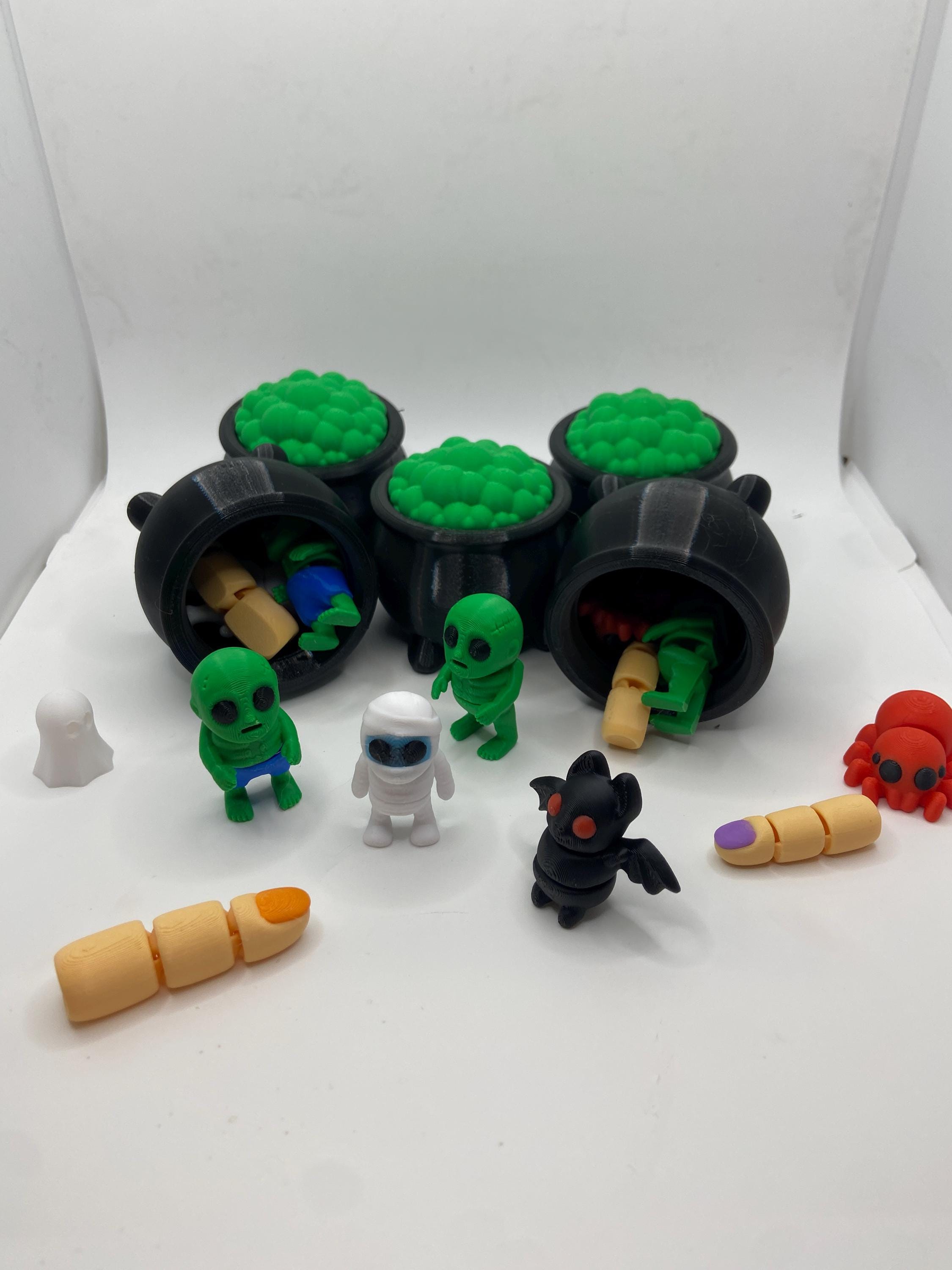 3D Printed Mini Witch Cauldron with Halloween Minis: Spooky Party Favor